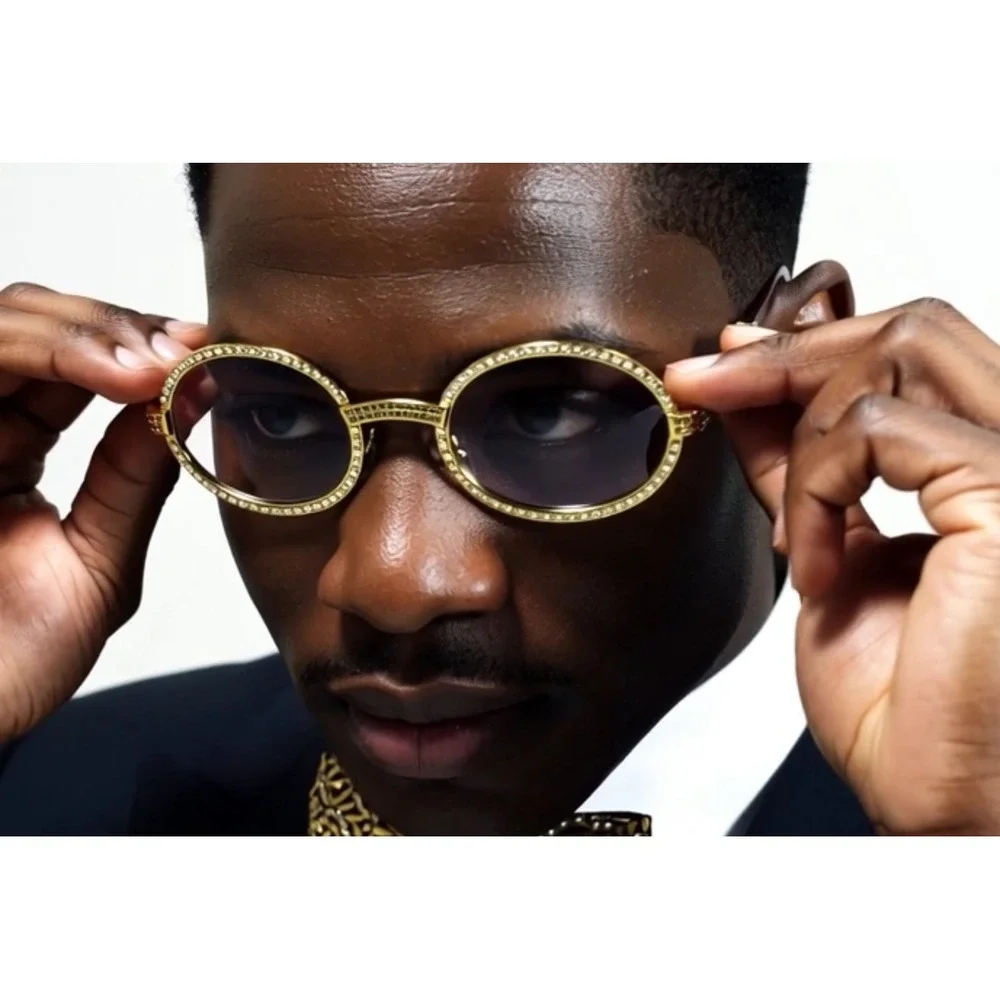 Rhinestone Glasses Oval Clear‎ Lens Gold Frame Wood Arm Fashion Eyewear Lentes